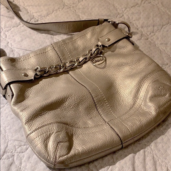 Coach Handbags - Coach || Metallic Silver Crossbody Chain Bag